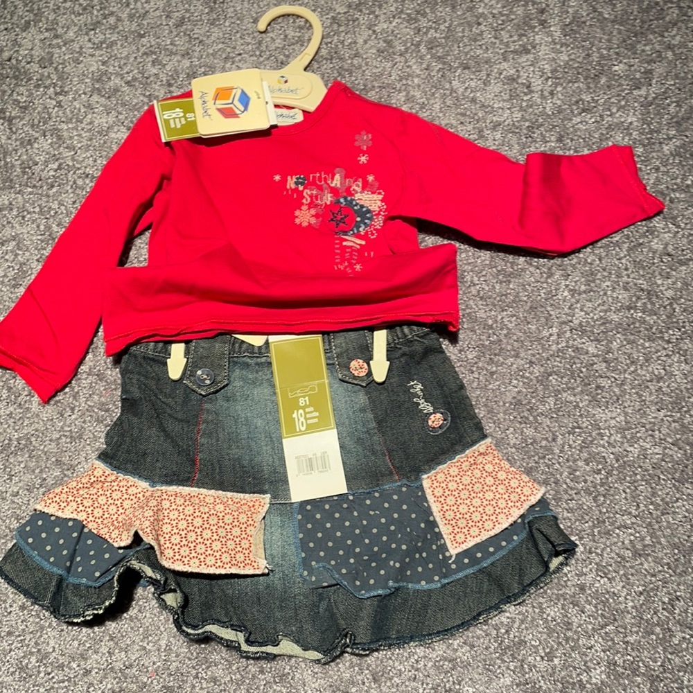 NWT Alphabet Girls 18 month 2 pc Denim Skirt Set